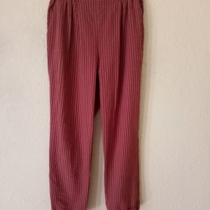 Sienna Sky Womens Cropped Pants Red White Stripe Elastic Waist Ruched